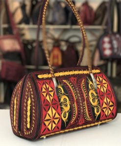 sehat handmade handbag in black red and yellow embroidery by Laga