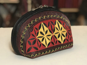 tari large handmade cosmetic bag in black red and yellow embroidery by Laga