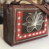 Tenang handmade bag in brown red and cream embroidery by Laga